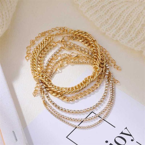 

5pc set vintage simple link chain full rhinestone anklets for women girls bohemian leg ankle anklet bracelet beach jewelry 230719, Red;blue
