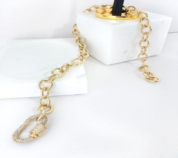 

chokers monlansher gold colorchunky chain carabiner necklace micro paving cz stone necklaces for women minimalist 20214787148, Golden;silver