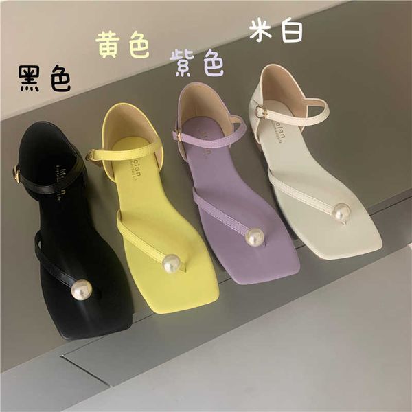 

grape mom's same simple square head pearl pintoed sandals toteme one button black low heel sandals women's summer