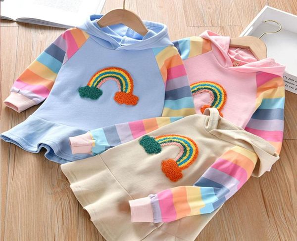 

kids sweatshirt dress 2020 autumn baby girls rainbow embroidery girl longsleeved children039s casual girl039s dresses2717332, Red;yellow