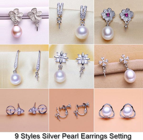 

shiny pearl earring setting zircon silver earrings setting pearl stud earring mounting earring blank diy jewelry diy gift 18pcs3599395, Slivery;crystal