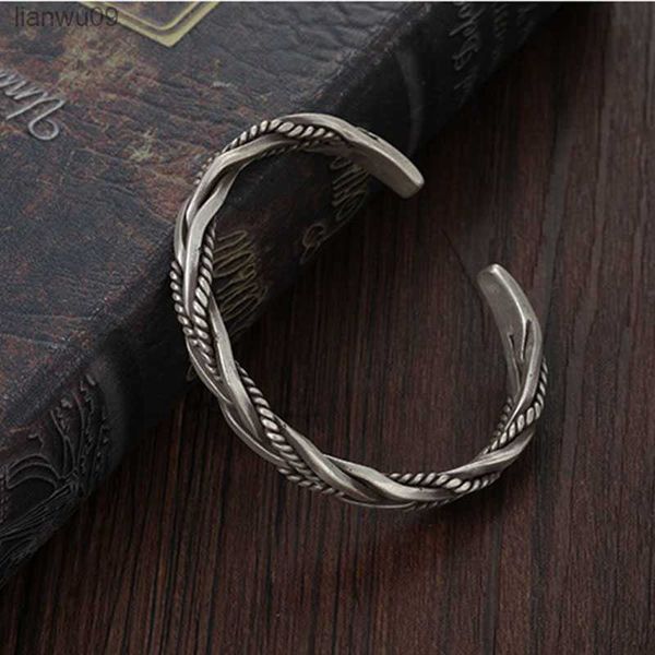 

korean fashion 925 color silver twisted woven bracelet man women retro original handmade opening bangle jewelry gifts l230704, Black