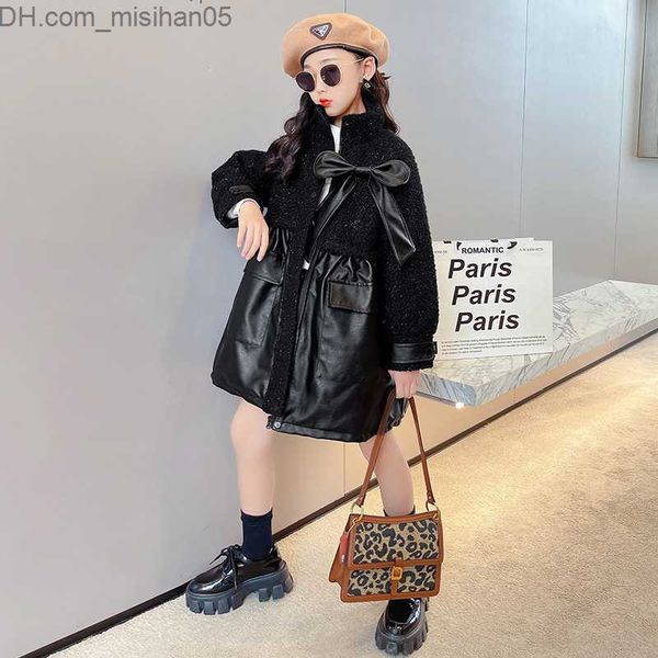 

pullover girls' fur coat autumn and winter 2021 medium and large children's fur patch work windproof bow ninzi patch work fur coat, Blue