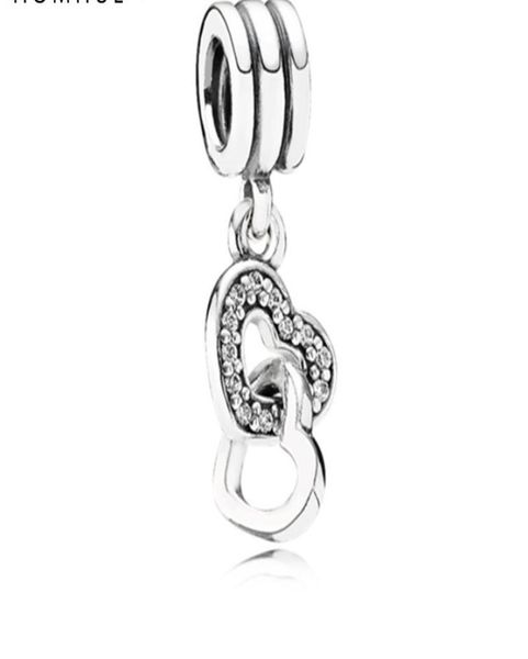 

fits bracelets 20pcs double heart crystal pendant charms beads silver charms bead for women diy european necklace jewelry3426105, Black