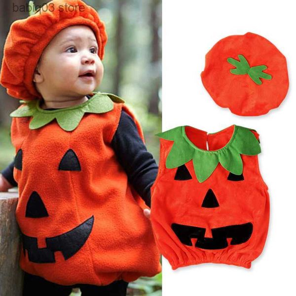 

clothing sets boys and girls' children's autumn and winter sleeveless halloween pumpkin pumpkin hat two-piece set ins t230720, White