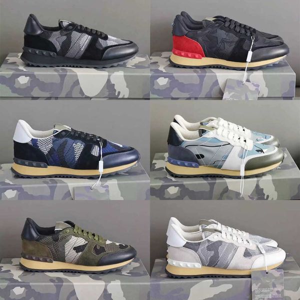 

le valentinolies sneakers designer shoes suede flats fashion rockrunner trainers casual shoes men stud rockrunner camouflage ir8p decu, Black