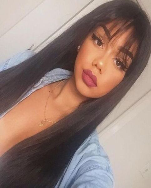 

human hair wig with fringe with baby hair virgin brazilian full wig with bangs glueless brazilian lace wigs fringe for black8522820, Black;brown