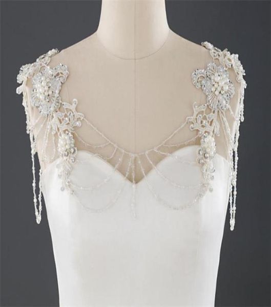 

wedding bridal lace wrap necklace pearls beads full body shoulder chain dress jacket beading crystals bolero white charming orname1650741, Silver