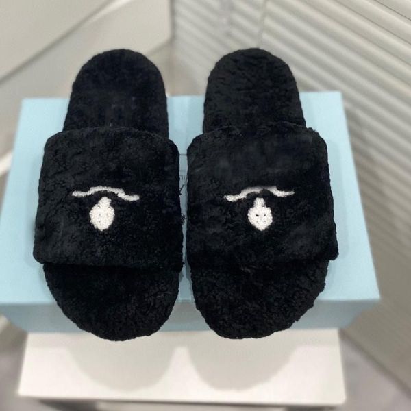 

winter men cartoon slippers l bedroom fashion lazy black white letter women designer shoes flat lady 100% keep warm wool flops large size 35