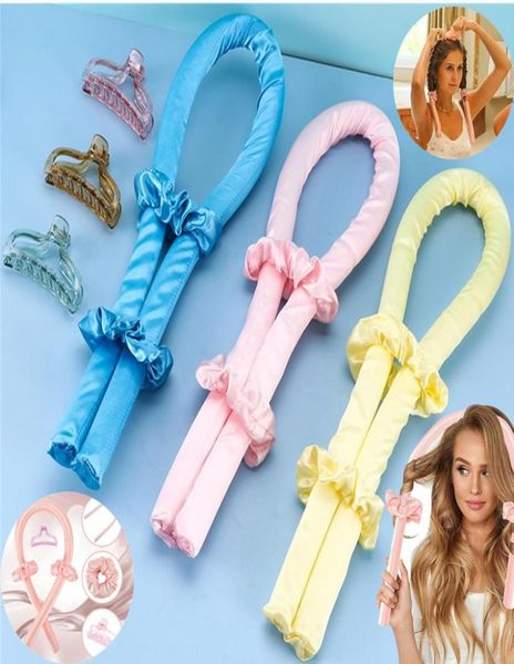 

heatless curling rod headband lazy curler set soft wave rollers not damage women hair curls styling tools straighteners with clip1828122