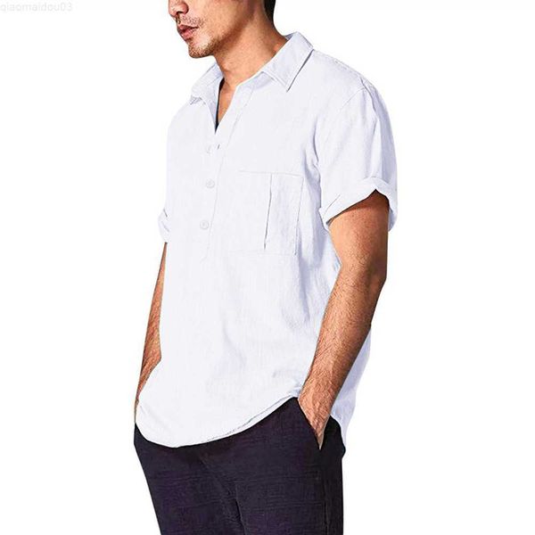 

men's t-shirts mens cotton linen summer short sleeve shirt turn-down collar casual loose button t-shirt tees clothing 2023 l230720, White;black