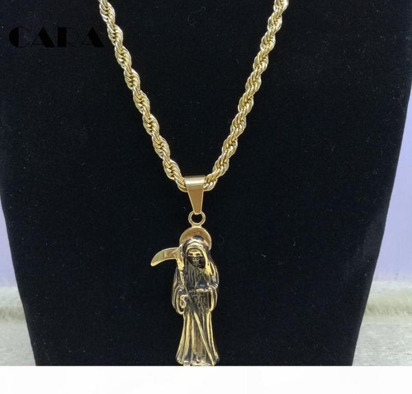 

cara0009 cara new gothic jewelry retro punk skeleton charm pendant stainless steel the death grim reaper necklace for men hiphop n7129778, Silver