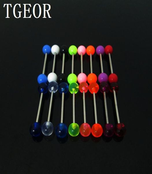 

whole 100pcs 15g tongue ring mixed colors plain ball uv acrylic piercing tongue barbell 5131587, Silver