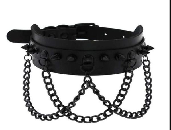 

spike choker collar necklace metal chain fashion black leather chokers harajuku jewelry5060253, Silver