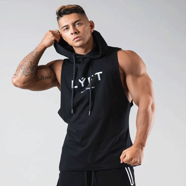 

men' tank men' workout hooded tank bodybuilding muscle cut off t shirt sleeveless gym hoodies 230719, White;black