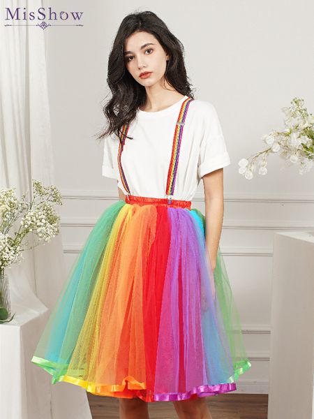 

skirts misshow women rainbow tutu short skirt 5 layers soft tulle pettiskirt girls christmas halloween cosplay costumes mesh 230720, Black