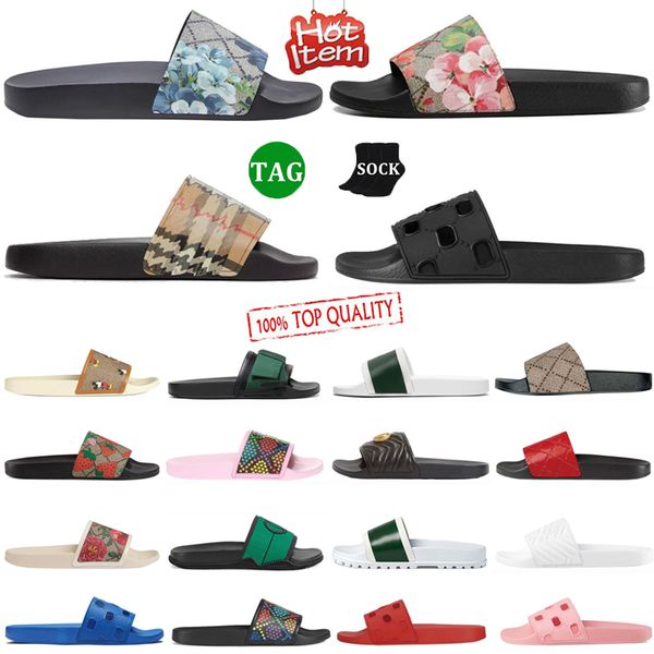 

designers g slippers for rubber slides men women ladies sandal flat blooms strawberry tiger bees green red white web fashion shoes beach fli, Black