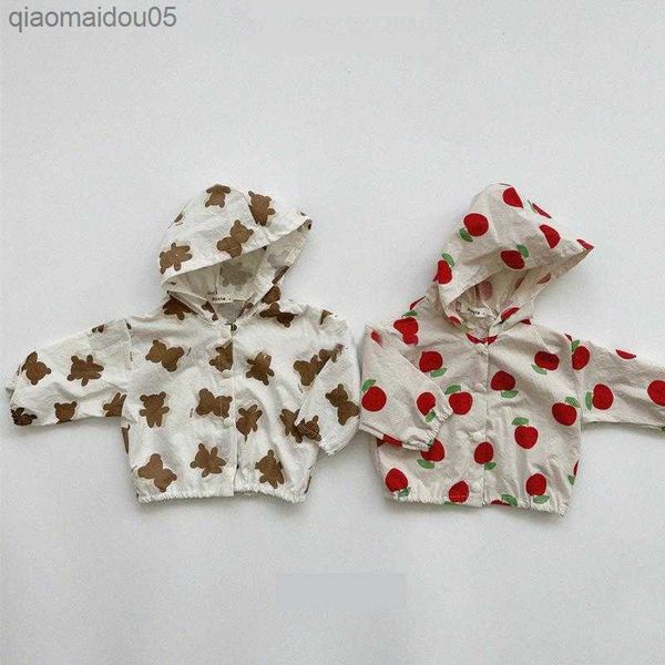 

2023 summer new baby cute bear print sunscreen coat cotton children hoodie clothes boys casual cardigan infant sunscreen jacket l230712, Blue;gray