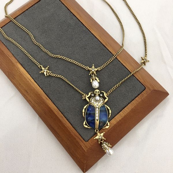 

gemstone beatles pendants gold choker necklaces vintage hiphop rock punk skull skeleton heads thick chain necklace men women earring designe, Golden;silver