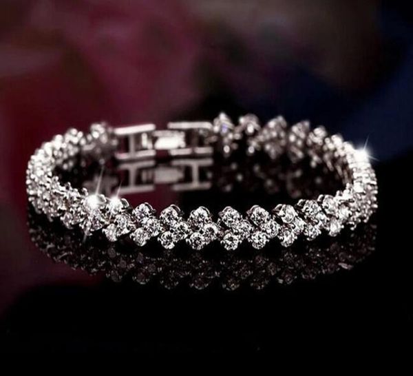 

luxury austria crystal bracelets genuine 925 sterling silver charms bracelet with zircon diamond roman tennis bracelet 015246, Black