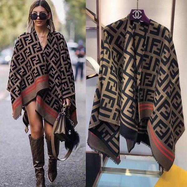 

new ff fashion cape style wool cashmere scarf cloak coat women's autumn/winter, Blue;gray