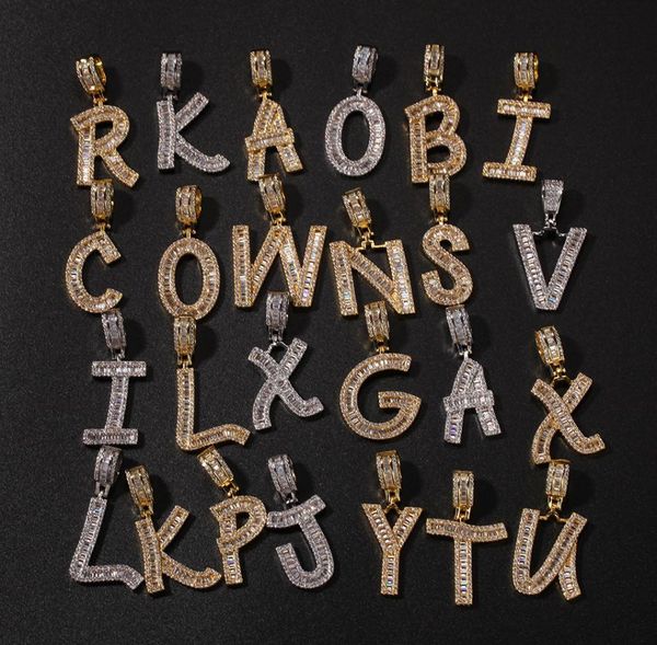 

az iced out baguette initials single letters hip hop pendant chain gold silver bling zirconia men039s hip hop pendant jewelry2546807