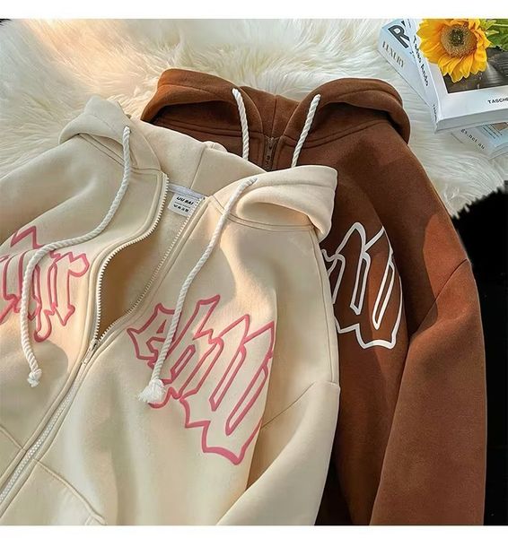 

women's hoodies sweatshirts letter embroidery zip up hoodies women long sleeve loose harajuku gothic big size hooded sweatshirt jacket, Black