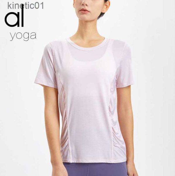 

desginer alo yoga t shirt spring and summer sports short-sleeved women's loose running quick-drying breathable t-shirt fitness blouse h, White