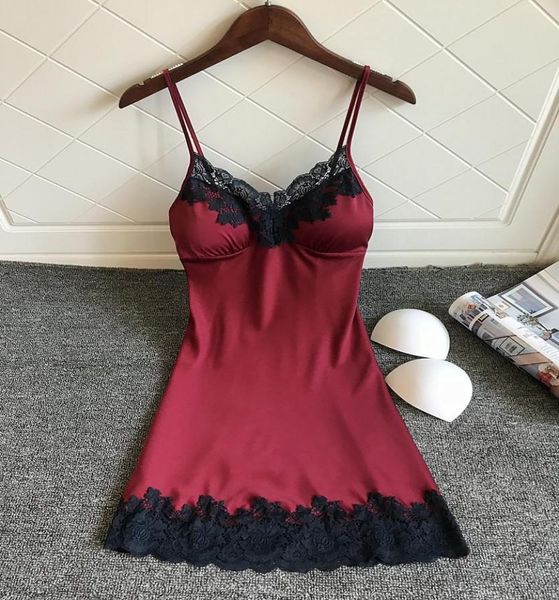 

women039s sleepwear 2022 lace dress women lingerie silk robe mini nightgown sleepdress nightwear5820071, Black;red