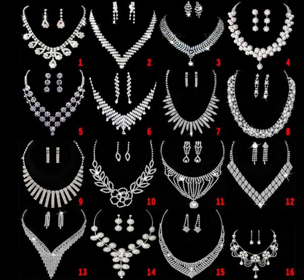 

16 style bridal wedding party crystal rhinestone pendant necklace earrings jewelry sets bridal jewelry accessories8542451, White