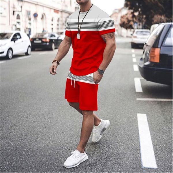 

men's tracksuits summer fashion t shirt shorts two piece loose casual jogging set sportswear minimalist style 230719, Gray