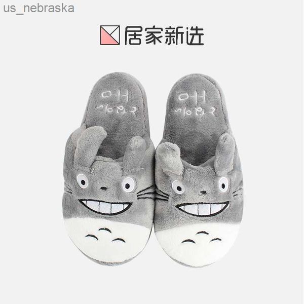 

totoro cute cartoon animal womenmen couples home cotton slipper for indoor house bedroom flats warm winter shoes l230518, Black;grey