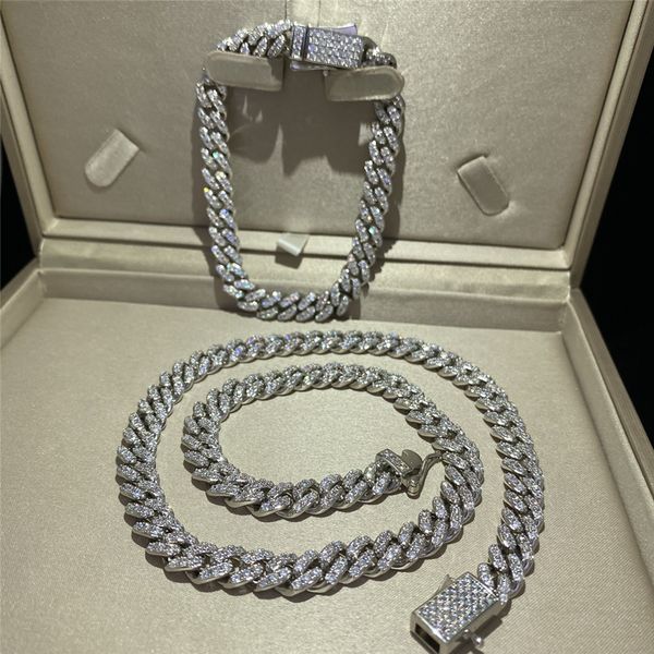 

new fashion 925 silver cool hip hop design men and women miami moissanite diamond cuban chain necklace for sale