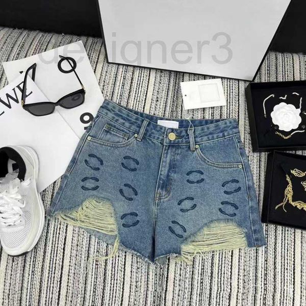 

women's shorts designer 23 spring/summer new product perforated denim with tassel style jeans design 2u8l, White;black