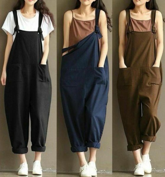 

women039s jumpsuits rompers fashion loose solid jumpsuit casual dungarees playsuit harem pants trousers overalls bowknot plus1403436, Black;white