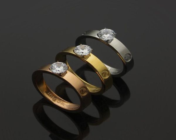 

extravagant love ring four prong solitaire diamond gold silver rose colors stainless steel couple rings fashion women 8297284