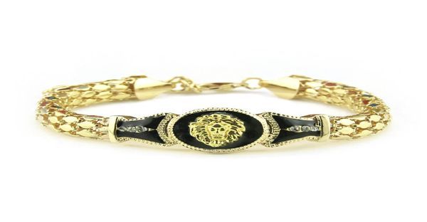 

hip hop gold silver link chain bracelets male rock bangles for men bulgaria jewelry chunky lion head bracelet9148205, Golden;silver