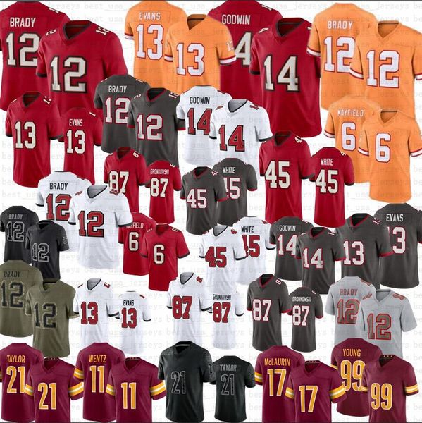 

12 tom brady buccaneeres football jersey 6 baker mayfield 14 chris godwin 45 devin white rob gronkowski mike evans sean taylo jersey, Black;red