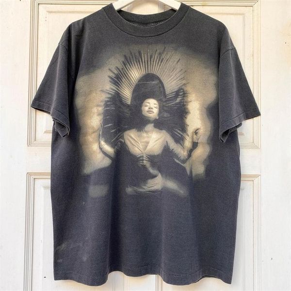 

men's t shirts vintage summer correct version sade band print oversized t shirt wash high street cotton pop short sleeve 230719, White;black