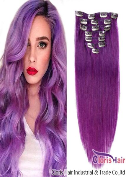 

100 real human hair extensions clip ins lila straight machine made raw indian remy thick 70g 100g 120g purple clips in on weave 7029951, Black;brown