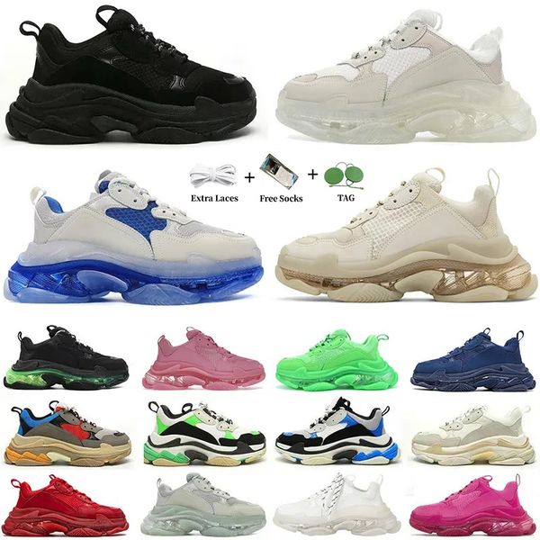 

designer 17fw triple s men women casual shoes sneakers platform tan clear sole black white grey red pink blue royal neon green mens trainers