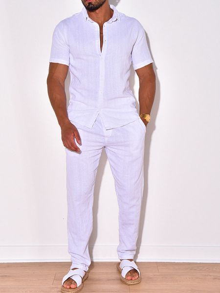 

men s tracksuits casual short sleeve shirt long pants set 230720, Gray