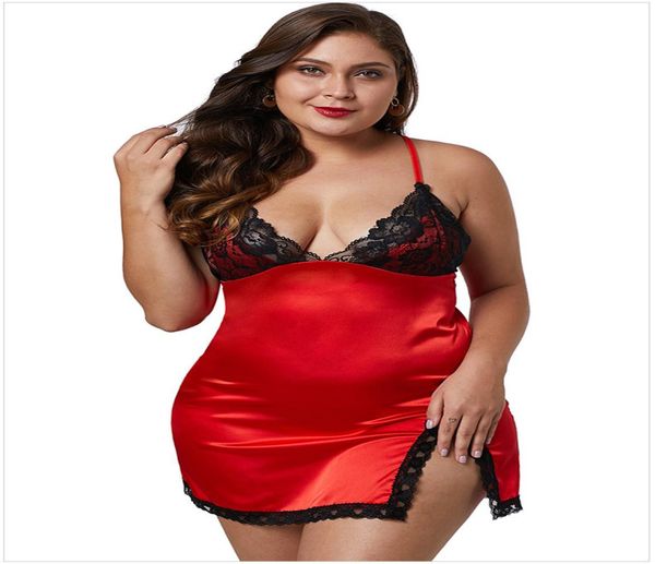 

sxxxl plus size satin chemise with lace women039s lingerie intimate nighty sleepwear nightwear underwear backless dl3563166, Black;red