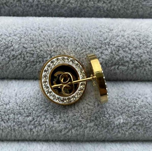 

2021 never fade black women designer studs gold silver rose plated stainless steel earrings fashion mud drill drop oil hoop logo p2266156, Golden;silver