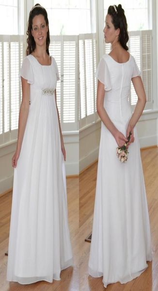 

empire waist maternity women chiffon aline long modest wedding dress with flutter sleeves floor length pregnant informal temple b7903178, White