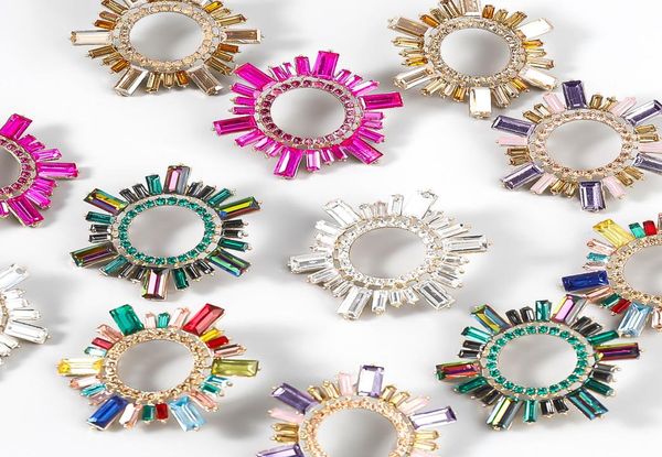 

trend colorful charm earrings women039s shiny rhinestone sun flower shape pendant earrings dinner party fashion jewelry accesso4495083, Golden