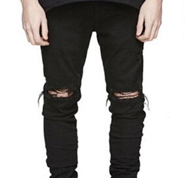 

slim fit ripped jeans men histreet mens distressed denim joggers knee holes washed destroyed jeans plus s51104771373082, Blue