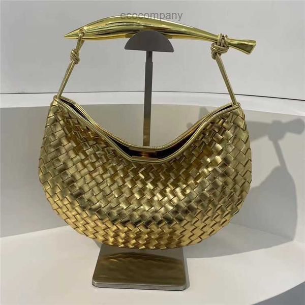 

leather designer sardine woven bag handbag 2023 new fashion leisure premium metal handle half moon portable women's en00