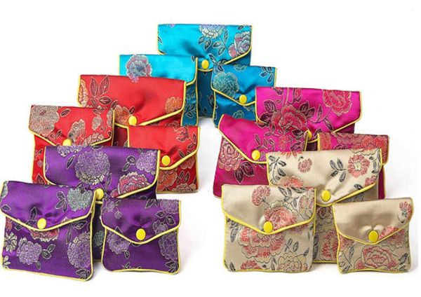 

30pcs 5 colors floral zipper coin purse pouch fashion gift bags for jewelry silk bag pouch chinese credit card holder display1082666, Pink;blue