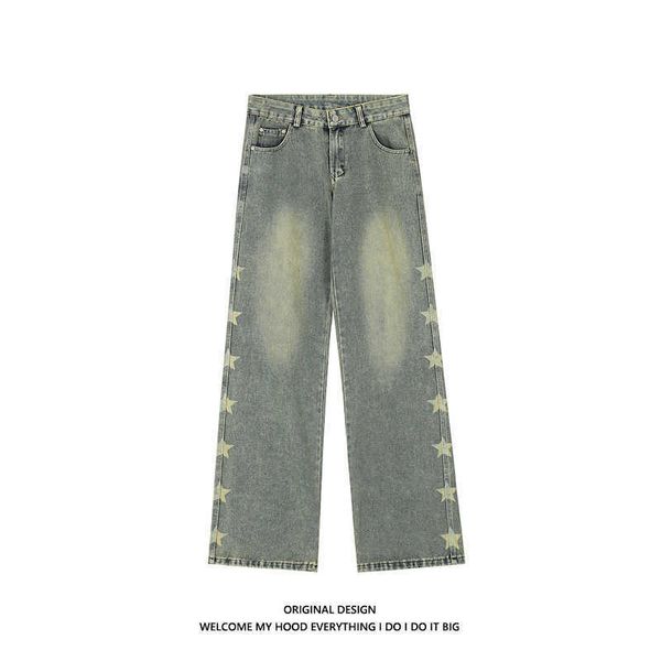 

american hip-hop straight tube loose fitting worn-out denim pants for men and women slimming to show the trend of slim and long pants, Blue